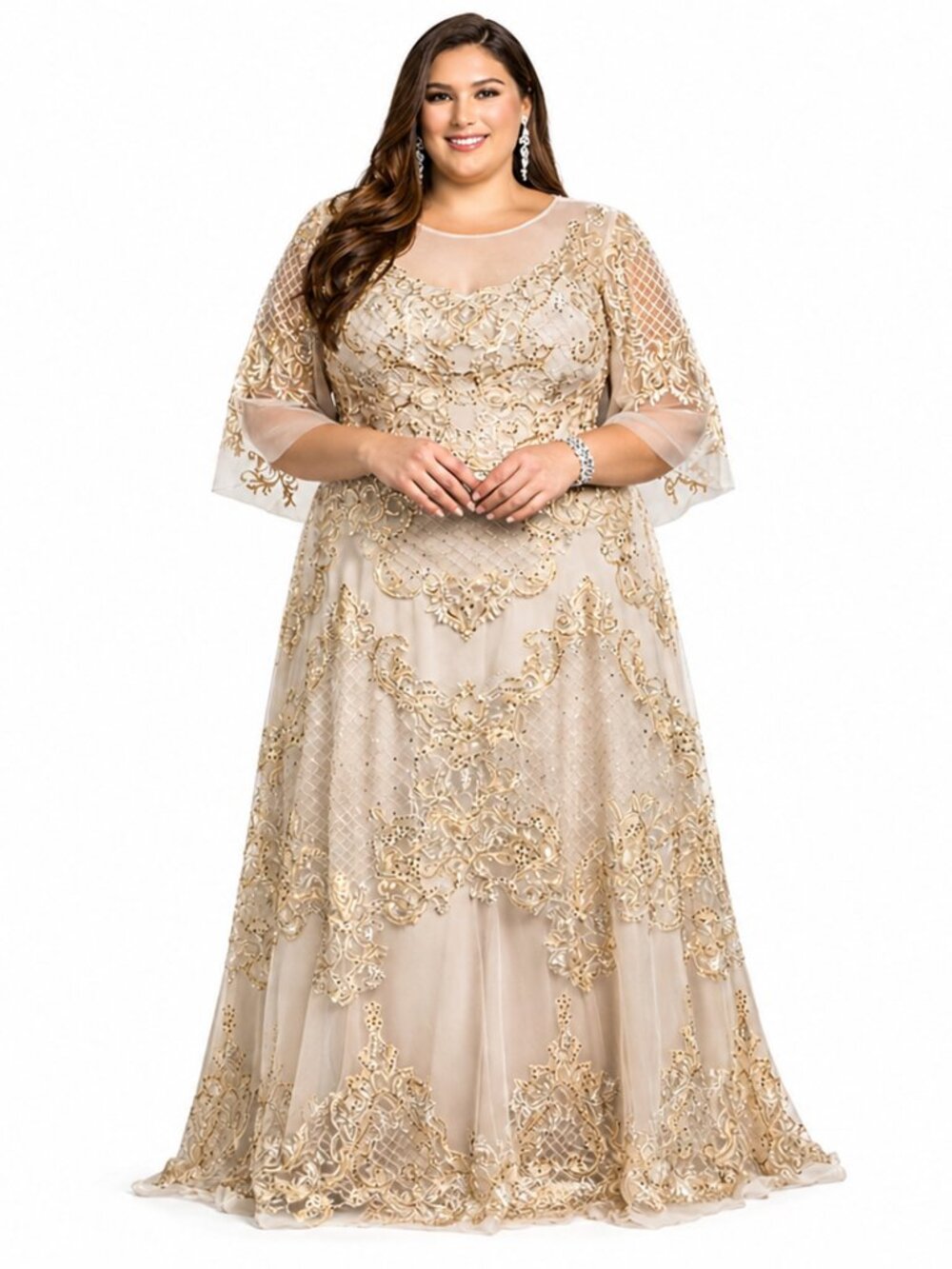 LARA Beaded Gown 20W Champagne Mother of Bride Formal Wedding Dress